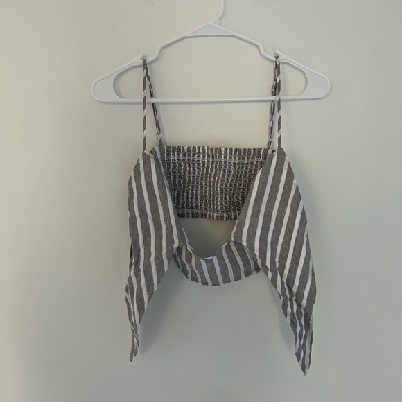 Revolve blue and white striped top with front knot detailing, Size Small - Picture 7 of 8